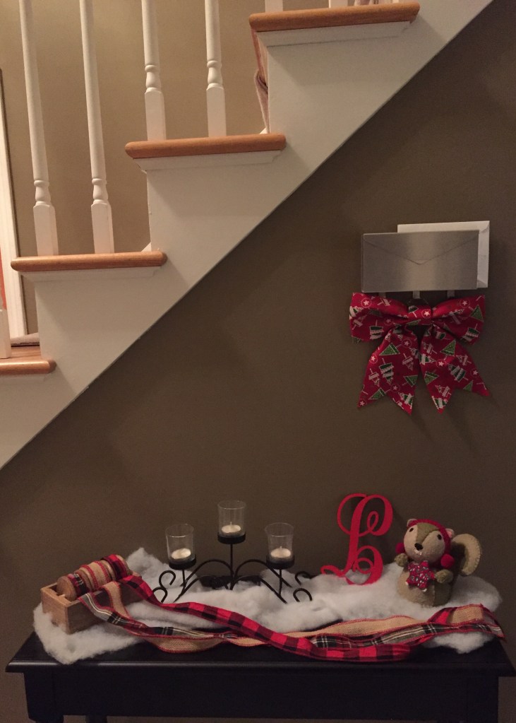 Table under stairs with decorations