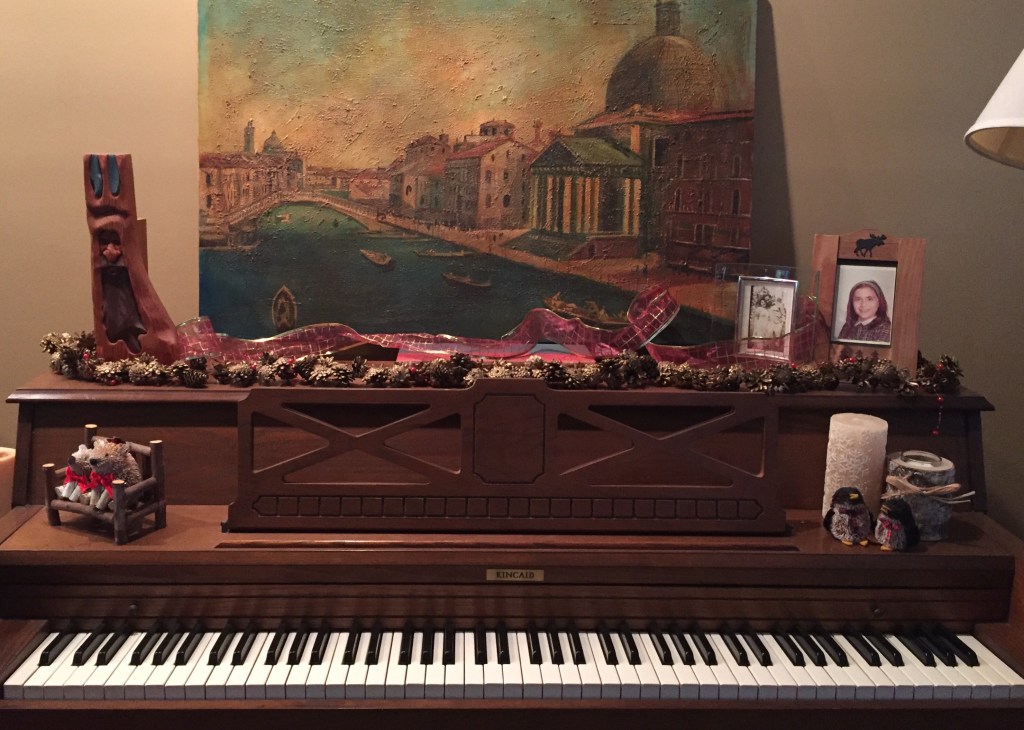 Piano decorated for holidays