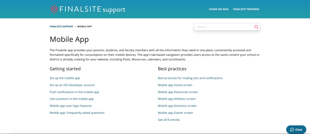 Finalsite Support Knowledge Base&nbsp;articles