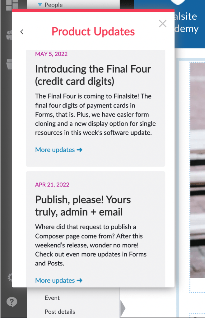 Finalsite Software Update&nbsp;blog