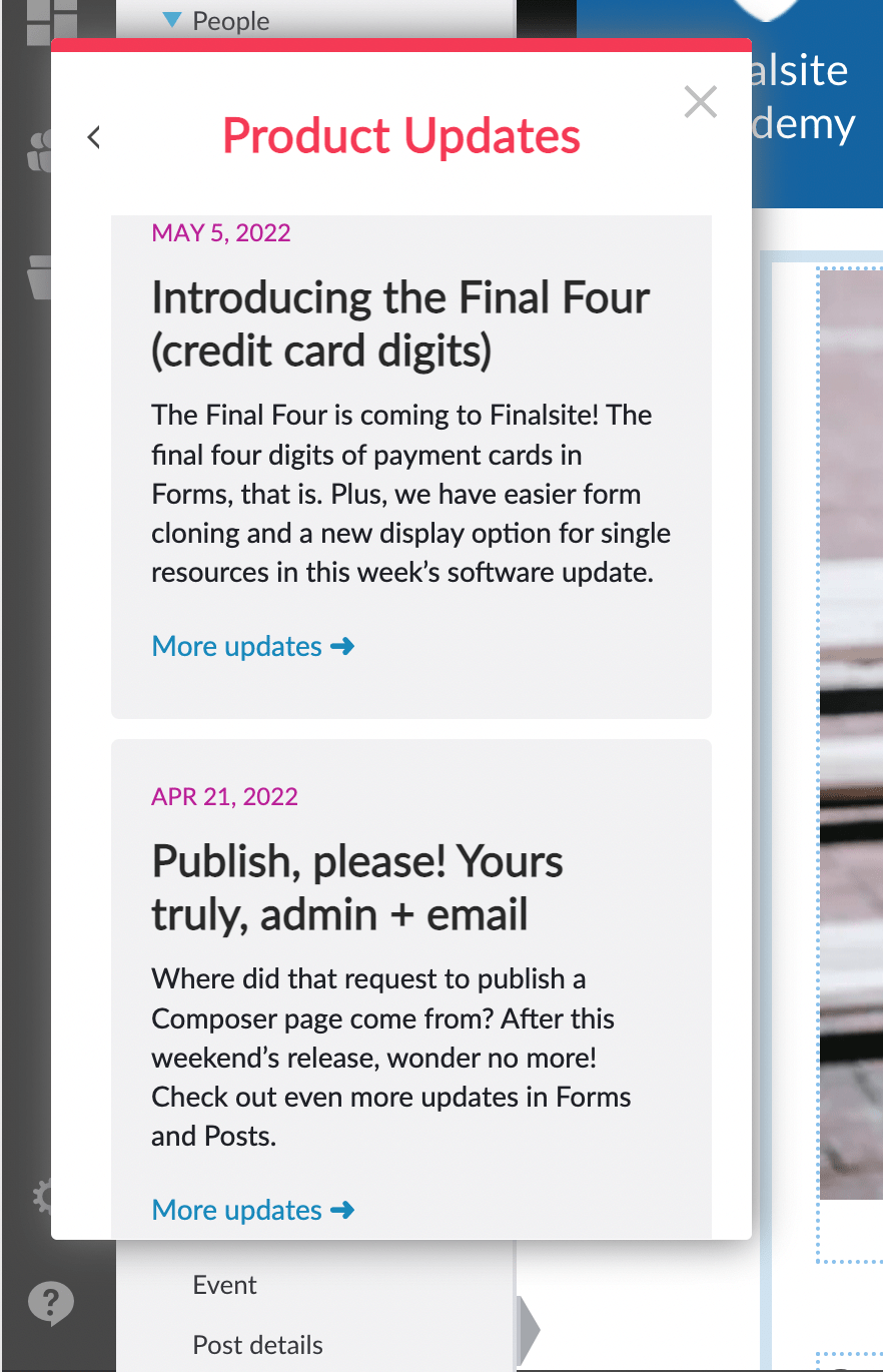 Finalsite Software Update&nbsp;blog